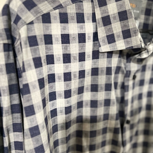 Thomas Dean Men’s XXL TTG Navy Gingham Plaid Dress Shirt Party Shirt Designer - Picture 6 of 8